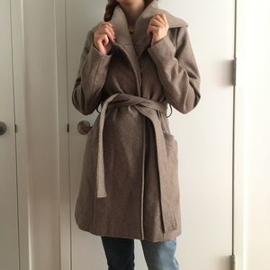 Wool blend belted wrap coat
